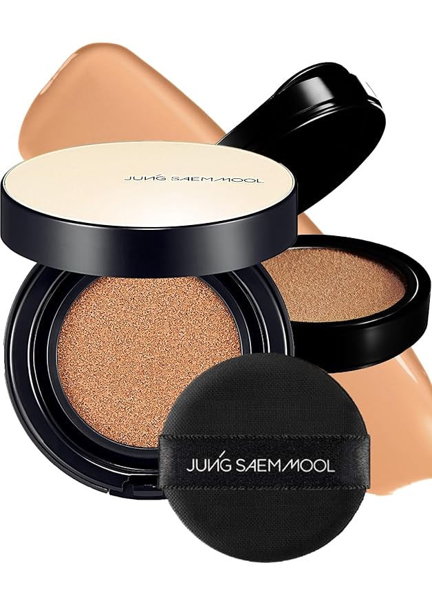 JUNG SAEM MOOL Essential Skin Nuder Longwear Cushion 0.98 Fl Oz, Refill Included, 24H Lasting Cushion Foundation with High Coverage, Semi-Matte Natural Finish, Korean Foundation Makeup (Medium Deep)