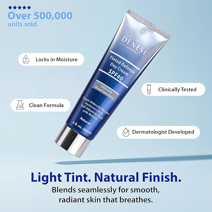 Dr. Denese Broad Spectrum SPF 40 Defense Day Cream (Natural) 2 oz – Tinted Moisturizer & Daily Sunscreen – Hydrating BB Cream with Antioxidants for Smooth Radiant Skin – Protection for All Skin Types