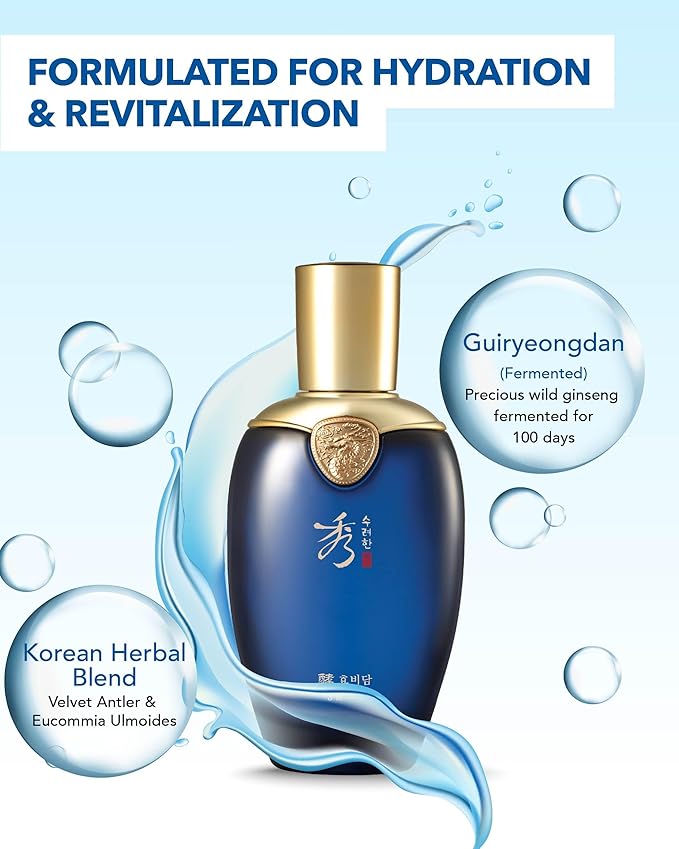 Sooryehan Hyobidam (Jeongyul Skincare Set, 11.5fl oz) - Men's Daily Toner & Moisturizer Set for Wrinkle Improvement. Korean Skincare by LG Beauty. Fermented Ginseng, Velvet Antler.