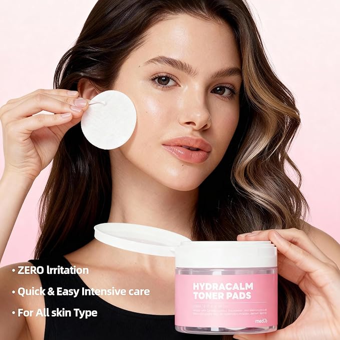 medb Toner Pads, Moisture Glow Skin Face Pads Hydrating for Troubled Skin & Breakouts Korean Skin Care Cotton Pads for Face 40% Centella, Asiatic Acid, Alcohol-Free & Paraben-Free, 60 Counts