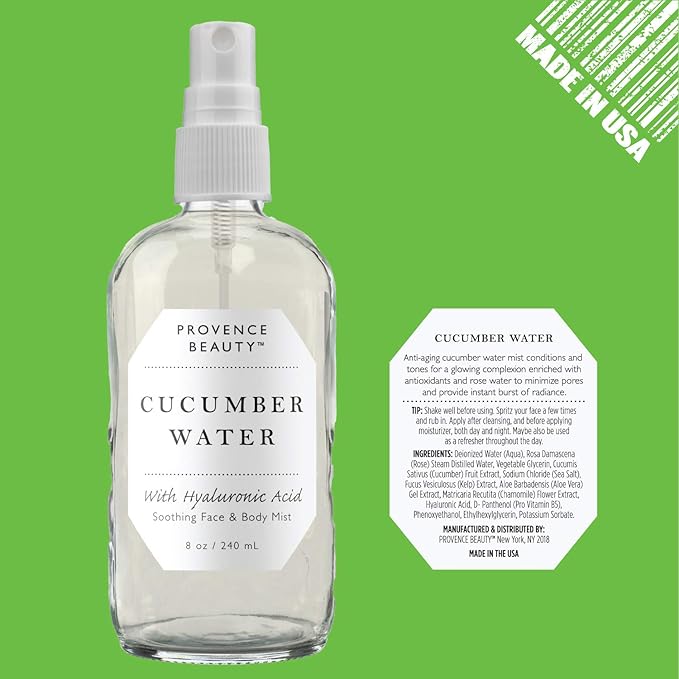 BEAUTE DE PROVENCE | Face & Body Mist Spray - Soothing Cucumber Water With Moisturizing Hyaluronic Acid | Instant Soothing, Cooling, Conditioning | 8 FL OZ