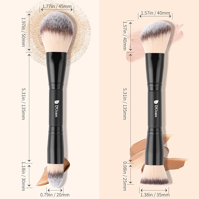 DUcare Dual-Ended Face Brushes, 4-in-1 Foundation Contour Powder Buffing Blending Brush Set, Travel Synthetic Kabuki Blending Cosmetic Tools for Liquid Cream Powder