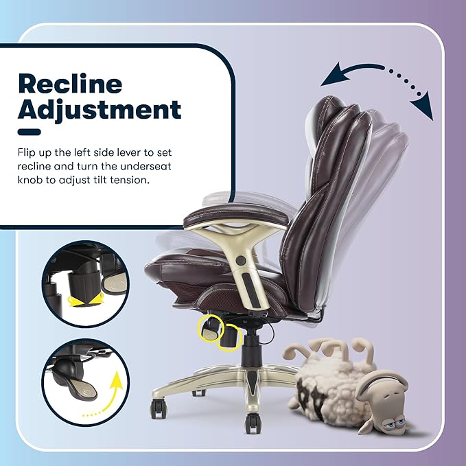 Serta Claremont Ergonomic Executive Office Chair with Back in Motion Technology, Adjustable Mid Back Desk Chair with Lumbar Support, Bonded Leather, Chestnut Brown