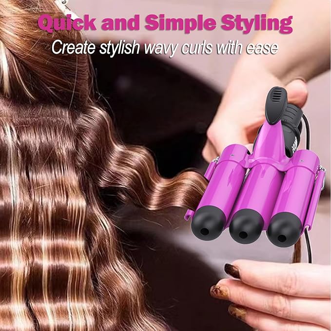 kuwa Crimper Hair Tool,15 Variable Temperature Waver Curling Iron,Three Barrel Curling Iron,Waver Hair Tool,Haircrimper for Women,HairWaver with LCD Temperature Display