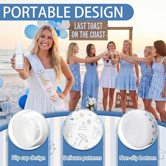 Demissle 20 Pcs Last Toast on The Coast Bachelorette Party Favor Summer Mini Sunscreen Travel Size Bulk 1 oz Spf 30 Blue White Sunscreen Lotion for Beach Bachelorette Wedding Bridal Shower Party Favor