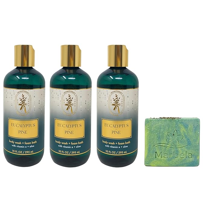 Bath & Body Works Aromatherapy Eucalyptus & Pine 3 Body Washes with a Fresh Forest Bar Soap - Full Size