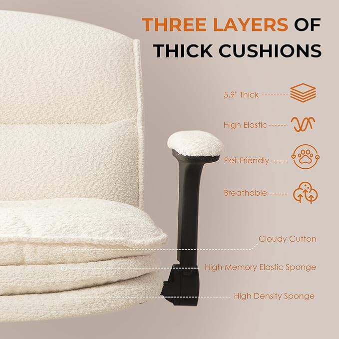 Dowinx Criss Cross Chair with Adjustable Flip-up Arms and Wheels, Comfort Ergonomic Office Desk Armchair with 3 Layer Cushions, Wide Seat Vanity Chair for Home Office, Living Room, Bedroom, Beige