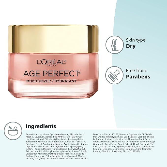 L'Oreal Paris Age Perfect Rosy Tone Anti-Sagging Face Moisturizer,Renew & Revive Healthy Tone,1.7 oz (Packaging May Vary),(Pack of 2)