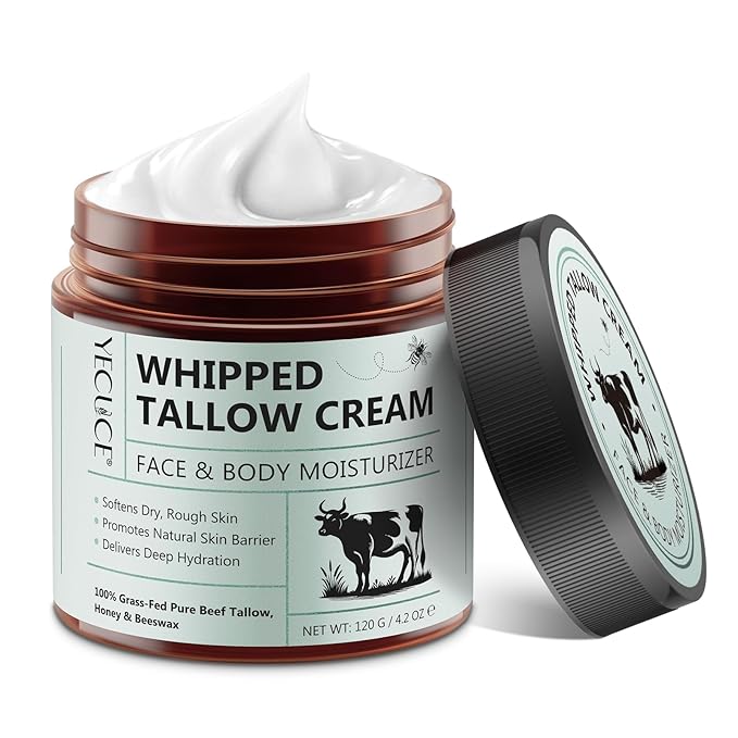 Beef Tallow for Skin, Organic Grass Fed Beef Tallow and Raw Wild Honey, Natural Whipped Tallow Balm for Face & Body Deeply Moisturizing, Body Lotion for Sensitive Skin Care, 4.2 oz