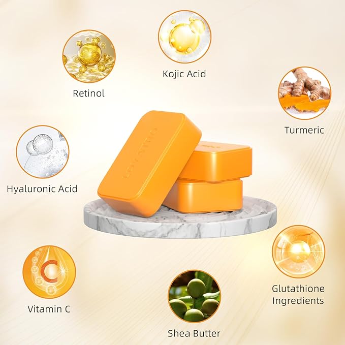 Kojic Acid Turmeric Soap Bar 3 Pack for Body & Face, Made with Natural and Organic Ingredients. Gentle Soap, For All Skin Types