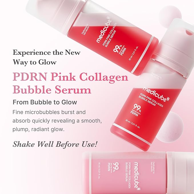medicube Quick Glow Set: Collagen Glazed Milky Glow Daytime Wrapping Mask, PDRN Pink Collagen Bubble Serum and a Jelly Brush | For Plumper, Glowing Skin