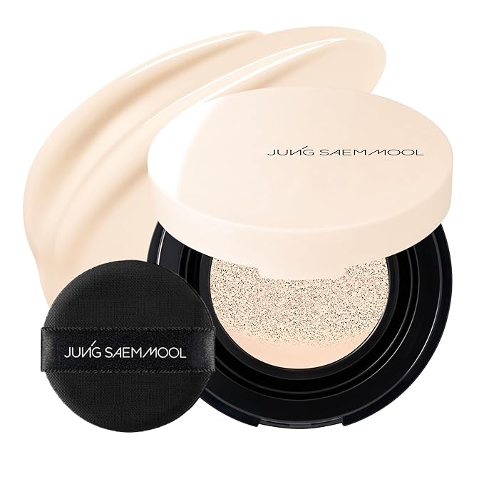 JUNG SAEM MOOL Essential Skin Nuder Cushion | Natural Finish, Buildable Coverage Cushion Foundation by Korean Makeup Artist (Mini, 0.17 Fl Oz), 10W Shell