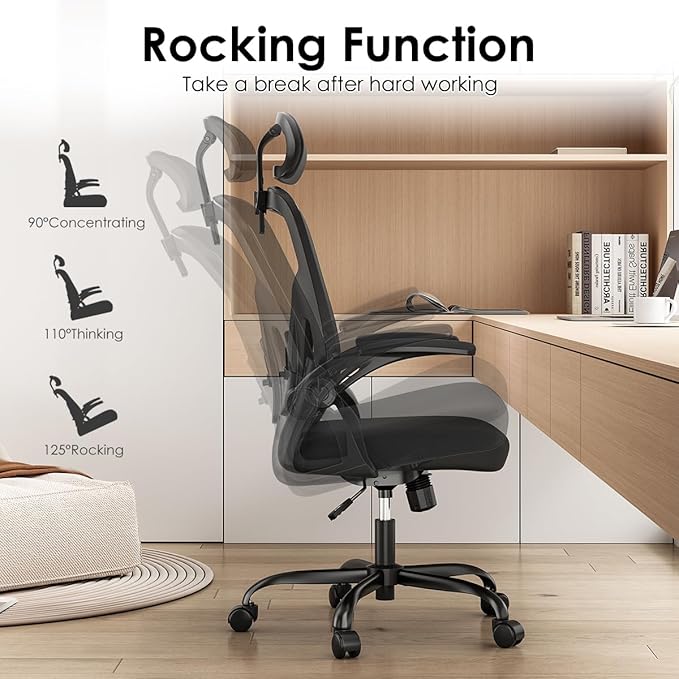 Farini Ergonomic Office Chair, Home Office Desk Chair with Headrest, High Back Swivel Computer Chair with Armrests and Adjustable Lumbar Support for Home Office Study Room, White & Black