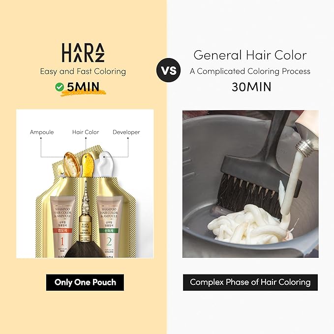 Instant Hair Dye Shampoo Ampoule, Permanent Hair Color Dye - Paraben-Free, 5-Minute Easy and Fast Coloring, Keratin & Collagen, Made in Korea (Dark Brown)