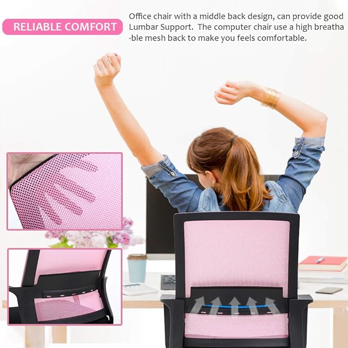 BestOffice Computer Chair Swivel Rolling Executive Lumbar Support Task Mesh Chair Metal Base for Women&Men, 2 Pack