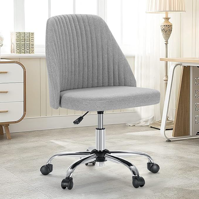 DUMOS Office Chair, Comfy Desk Chair Rolling Vanity Swivel Task Chairs with Wheels, Wide Seating Armless Height Adjustable Computer Chairs for Home,Bedroom,Student,Adults, Dull Gray