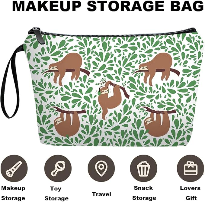 Personalized cute Sloth Makeup Bag set with Mirror for Women,Sloth theme Travel Cosmetic bag kit for Bride Bridesmaid with10 pieces pink brush set,Sloths Stuff Gifts for Women Mom femal Friends