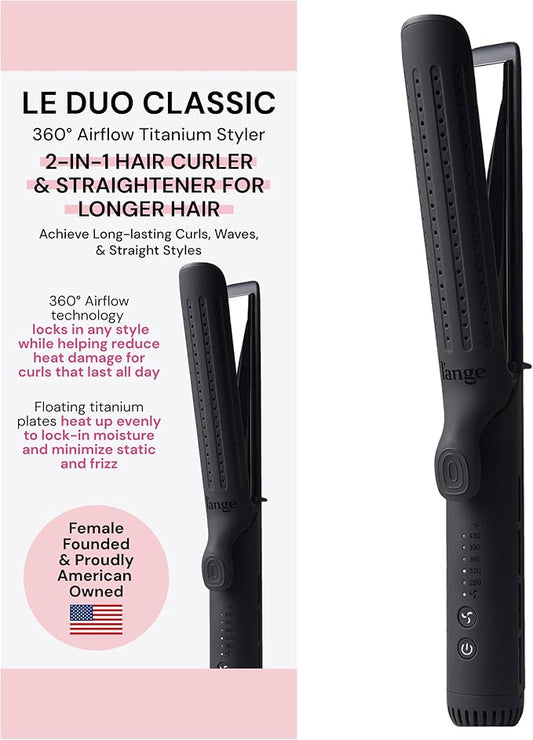 L'ANGE HAIR Le Duo Grande 360° Airflow 2 in 1 Straightener and Curler | 1 Inch Curling Wand & Titanium Flat Iron with 5.3" Plates | Hair Straightener & Curler for Long Hair (Black)