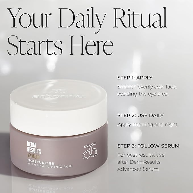 Arbonne DermResults Advanced Toning Essence with Mineral Booster and DermResults Advanced Hyaluronic Acid Serum for Face with DermResults Advanced Face Moisturizer with Hyaluronic Acid