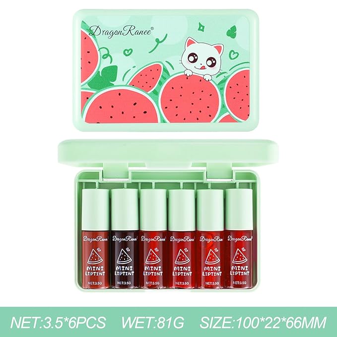 Eakroo 6 Colors Watermelon Lip Stain Set, Korean Velvet Watery Lip Tint Moisturizing Mini Liquid Lip Gloss, Lipstick for Women, Blush for Cheeks, Cute Stuff, Long-Lasting, Vivid Color, High Pigment