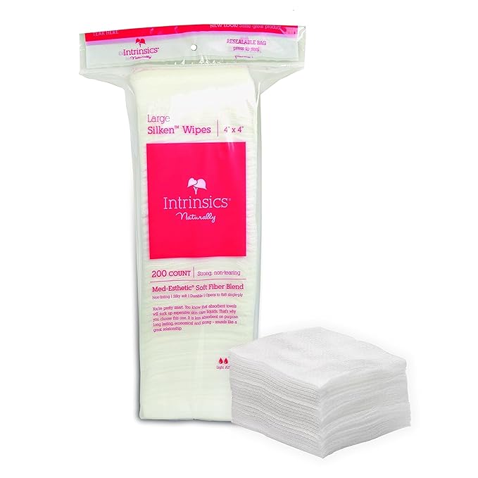 Intrinsics Large Silken 4x4 Esthetic Wipes (200 Count) | 4-Ply Premium Lint-Free Facial Wipes & Cotton Pads for Face | Low-Absorbency Face Pads for Toner & Makeup Removal