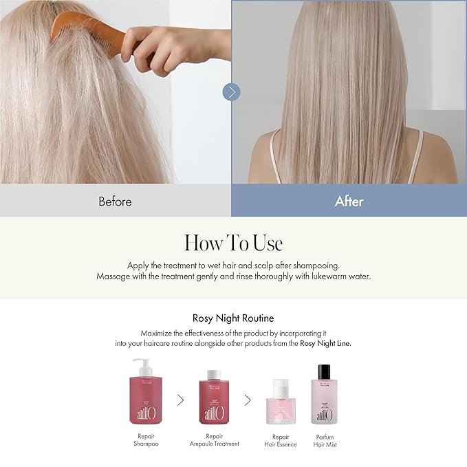 ANILLO Rosy Night Hair Ampoule Treatment for Damaged Hair – Water-to-Cream Repair Formula with Peptides & Amino Acids – Frizz Control, Color Safe, Silicone-Free, Floral Musk Scent – 6.76 fl oz