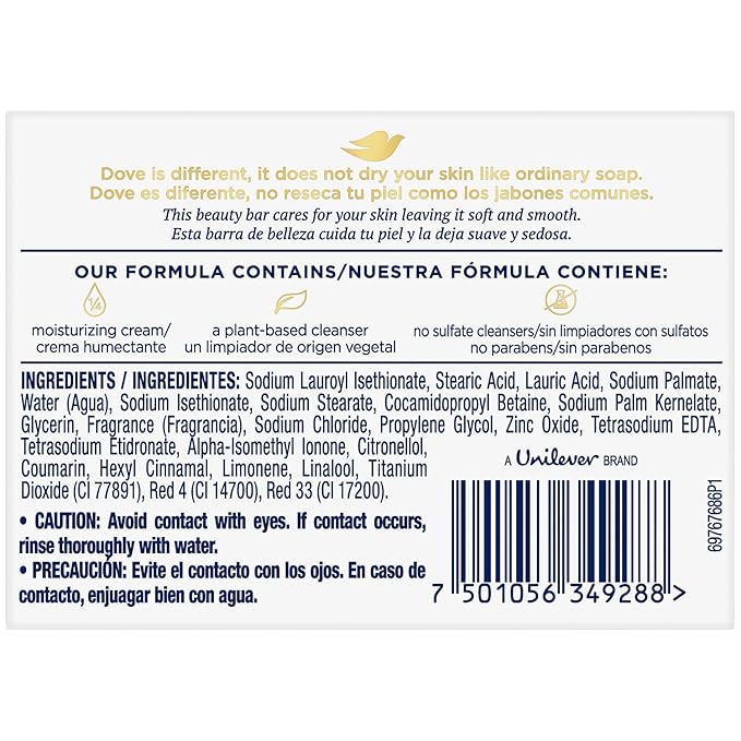 Dove Soap, Pink Beauty Bar 4-Pack – 3-in-1 Moisturizing Face, Body & Hand Soap, 4.75 Oz Ea