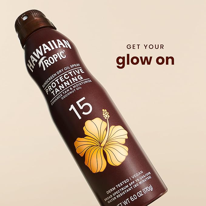 Hawaiian Tropic Dry Oil Tanning Spray Sunscreen SPF 15, 6 oz | Protective Sun Tanning Oil with SPF 15 Sunscreen, Oxybenzone Free, 6 oz