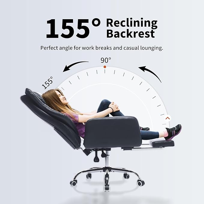 Criss Cross High Back Office Chair with Foot Rest, Ergonomic Cross Legged Desk Chair with Flip-up Armrest, Cozy Reclining 155°Swivel Chair for Home Office, Computer and Entertainment(Black)