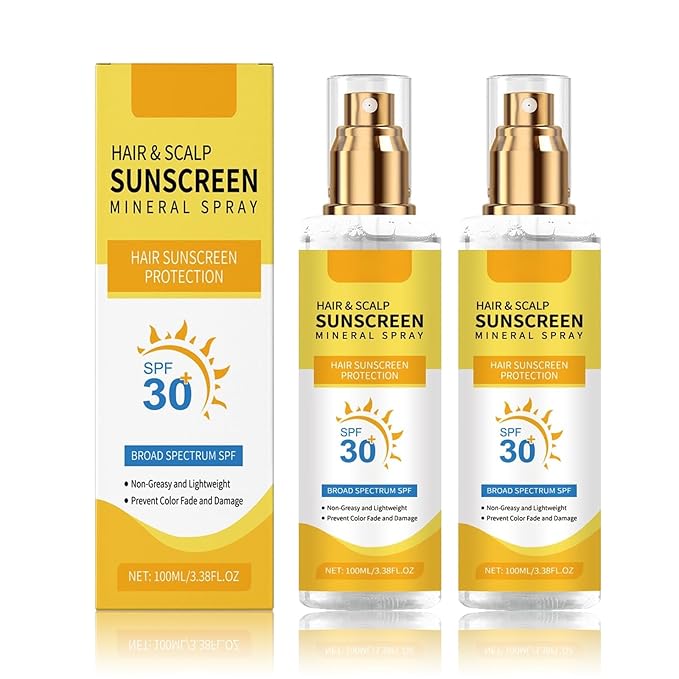 Hair & Scalp Sunscreen Spray SPF 30 Non-Greasy - UV Protection for Color-Treated Hair, Travel-Size Scalp Sunblock Prevents Fading & Dryness, Beach Pool Essential for All Hair Types 3.38oz (2)