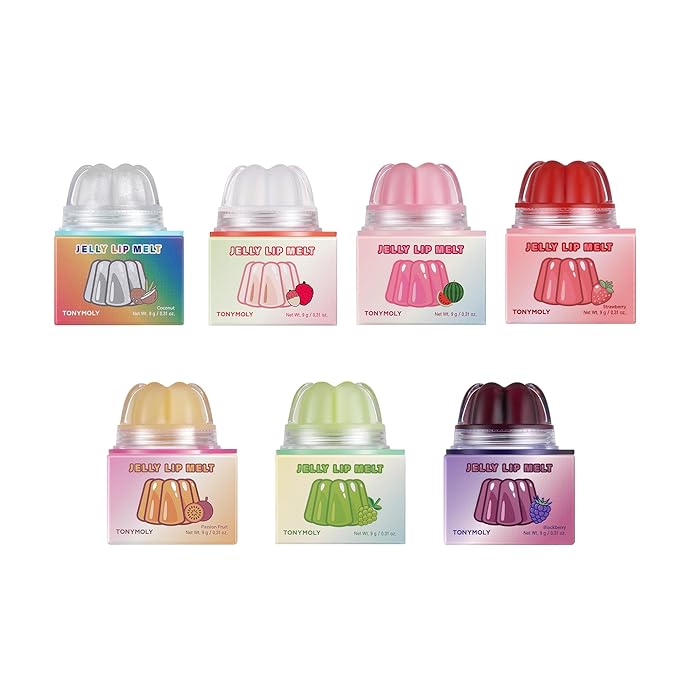 Jelly Lip Melt Rainbow Set – Hydrating Lip Oil Gloss Bundle with Fruit Extracts, Sheer & Tinted Shades, Ultra-Glossy, Nourishing Lip Treatment, 7 Count (9g Each)