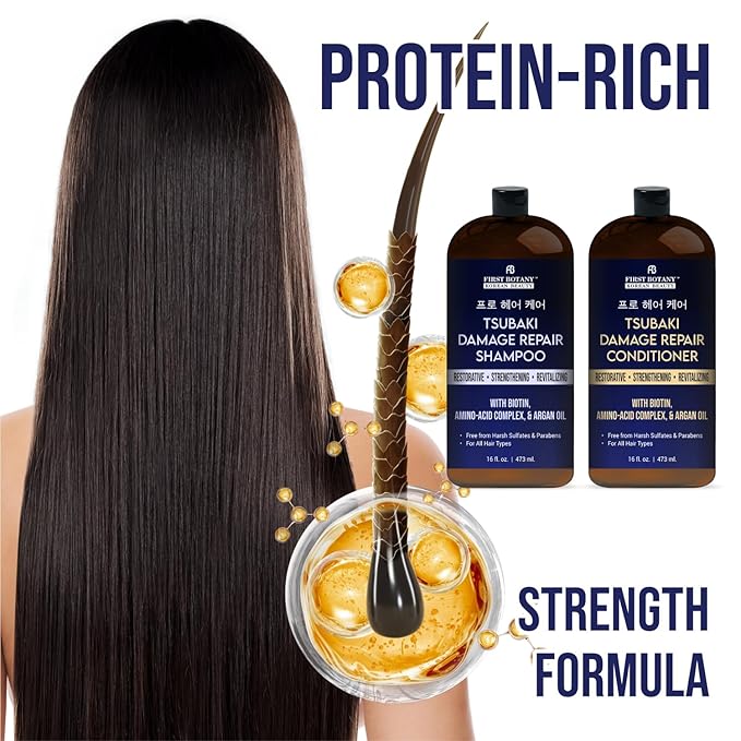 Korean Damage Repair Shampoo & Conditioner Set – Restorative, Strengthening Hair growth Products Routine – Sulfate Free, Paraben Free, for All Hair Types, 16 fl oz