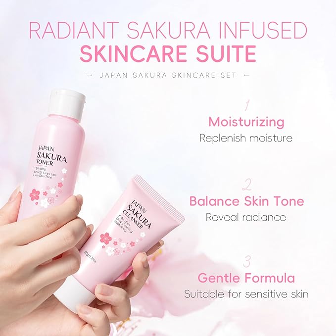 6Pcs Sakura Skincare Kit, The Skin Care Set Includes Facial Cleanser, Toner, Lotion, Essence, Eye Cream And Face Cream, Beauty Skin Care Travel Present Set For Teenage Girls Women