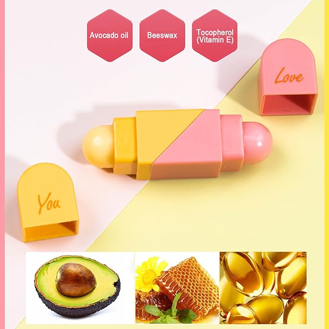 Valentine's Day 2pc Heart Shaped Dual-use Deformable Lip Balm Stick - Honey,One end is colorless, while the other end is pink used as makeup, lipstick Keep Lips Moisturized, Gifts