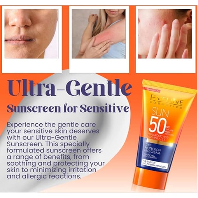 Eveline Cosmetics Sun Protection Face Cream SPF 50 UVA+UVB High Protection for Sensitive and Allergy-Prone Skin 1.76 Fl Oz (50 ml)
