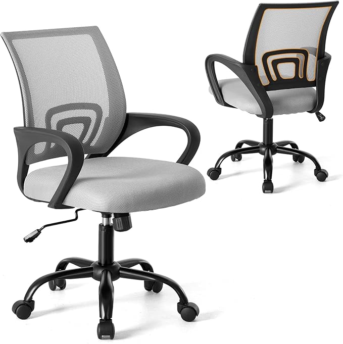 NEWBULIG Computer Desk Office Chair, Ergonomic Mid-Back Swivel Rolling Chair with Breathable Backrest and Lumbar Support Wheels, Mesh Office Chairs for Adults Home Task Gaming， Gray 1 Pack