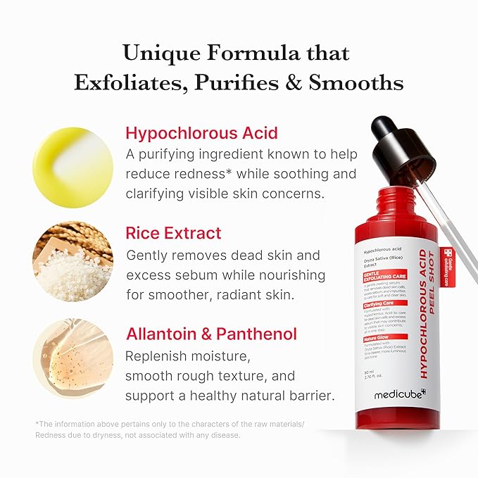 medicube Hypochlorous Acid Peel Shot Duo for Face & Body: Hypochlorous Acid Facial & Body Peel Shot | Exfoliating Serum Set with Rice Extract, Panthenol | Hydrating, Calming & Texture Refining Care