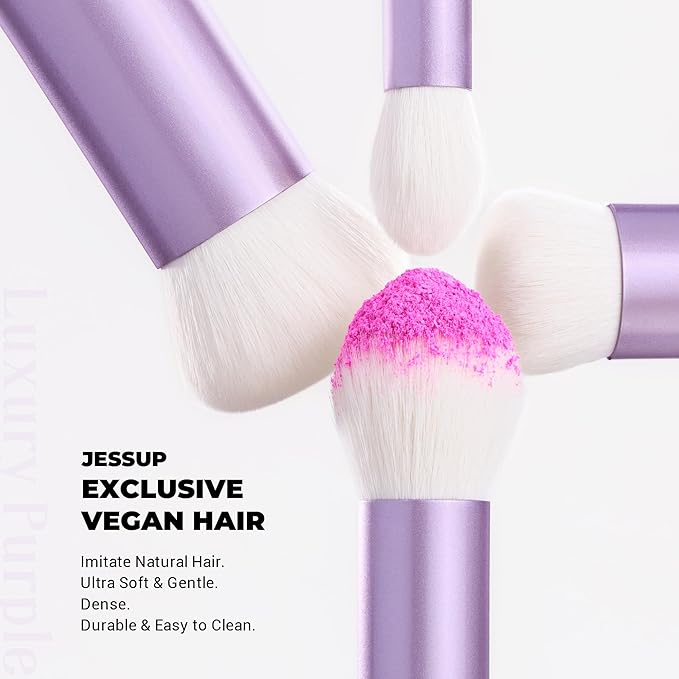 Jessup 4pcs Essential Face Brush Set, Kabuki Brushes for Foundation Contour Blush & Highlighter, Ultra-Soft Synthetic Fiber, Cruelty-Free, Perfect for Clean Girl Look, Luxury Purple T517