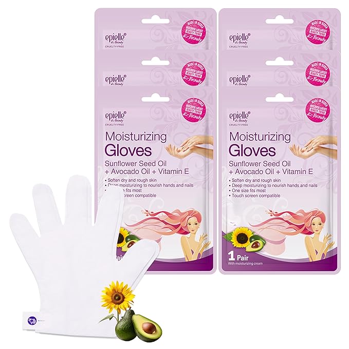 Epielle Moisturizing Hand Mask 6 Pairs, Soften with Sunflower Seed Oil & Vitamin E, Deep Moisturizing Gloves for Dry, Cracked Hands, Self Care Gifts for Women, Spa Kit, Easter Basket Stuffers