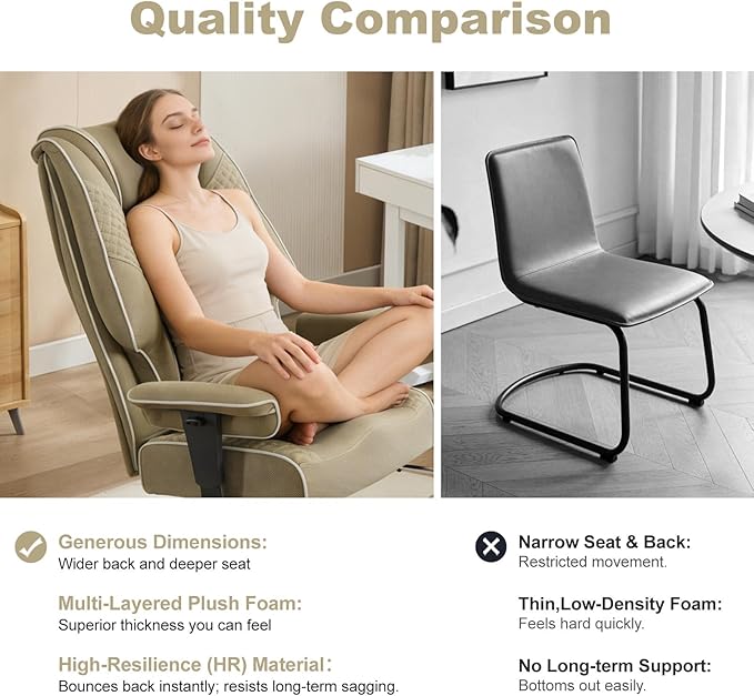 Big and Tall Office Chair 400lbs Wide Seat, Leather High Back Executive Office Chair with Lumbar Support, Ergonomic Chairs Padded Armrests & Thick Cushion (Mesh Green)