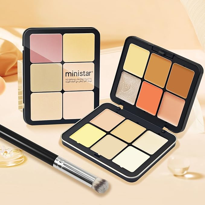 12 Colors Cream [Blush Contour Concealer Highlighter] Makeup Palette for Cheeks - All in One Makeup Palette Kit with Brush, Long Wearing Waterproof Blendable Face Make Up Pallete (#04)