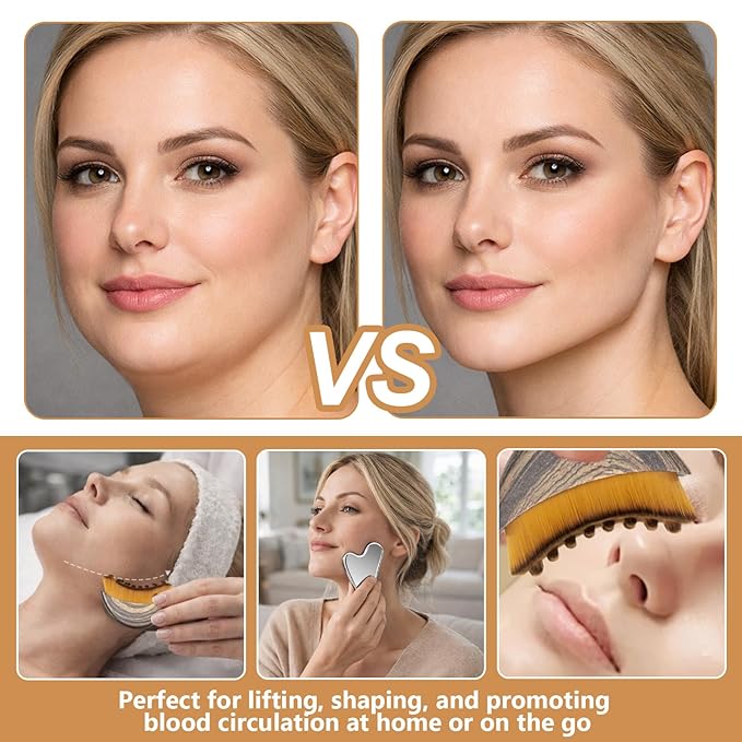 2 Pcs Lymphatic Contour Face Brush,Face For Lymphatic Drainage,Drainage Brush With 1pc Stainless Steel Gua Sha Tool For Jawline Sculpting Puffiness Lifting Relaxation With Storage Case