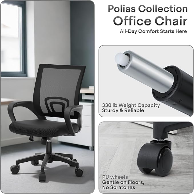 Ergonomic Office Chair 2P - 330Lbs, Breathable Mesh Computer Desk Chair with Lumbar Support & Armrest, Rolling Swivel Adjustable Tilt Lock for Home Office/Gaming, Bedroom Study