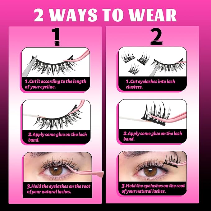 Veleasha Lashes Kit Manga Eyelashes DIY Lash Spiky Lash Clusters with Eyelash Glue & Tweezers Natural Look Eyelashes with Multiple Wear Ways Soft Cotton Band Lashes Wispy 7 Pairs Pack (Sugar Kit)