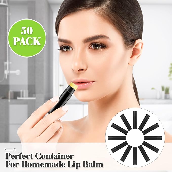 50 Pcs 5.5g Twist-up Lip Balm Tubes,Empty Plastic Lip Gloss Balm Containers Rotatable Deodorant Containers for DIY Homemade Lipsticks, Chapsticks and Homemade Solid Perfume,Black