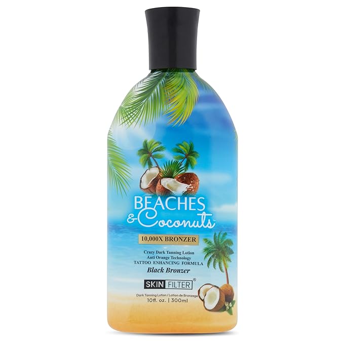 Beaches and Coconuts Tanning Lotion 10,000X Tanning with Anti-Orange Technology and Tattoo Protection Nourishing Ingredients