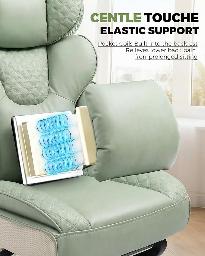 COMHOMA Big and Tall Office Chair with Upgrade Footrest, Heavy Duty Gaming Chair High Back Executive Chair with Spring Lumbar Support for Lower Back Pain Relief, 150°Reclining Adjustable Armrests