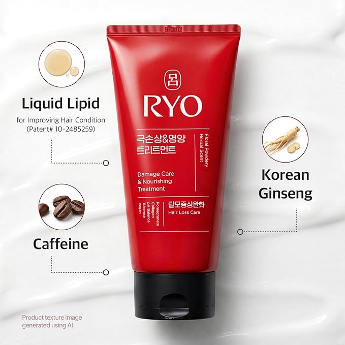 RYO Damage Care & Nourishing Treatment with Korean Ginseng & Caffeine - Deep Conditioning Mask for Repair and Moisturizing, Anti Loss Care, Strengthening hair roots, 10 Fl Oz.