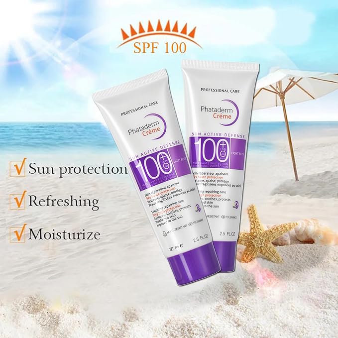2 Pack SPF 100 Sunscreen for Face, Broad Spectrum UVA UVB Protection Sun Active Defense Cream, Lightweight Moisturizing Daily Face Sunscreen, 80ml / 2.5 fl oz Each