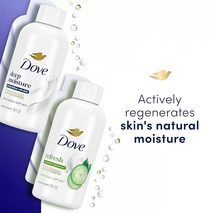 Dove Body Wash Travel Essentials Variety 2-Pack – Refreshing Cucumber & Green Tea + Deep Moisture Nourishing Body Washes, 3 Oz Ea